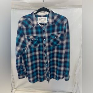 Roebuck & Co. Blue Plaid Shirt Pearl snap size xl